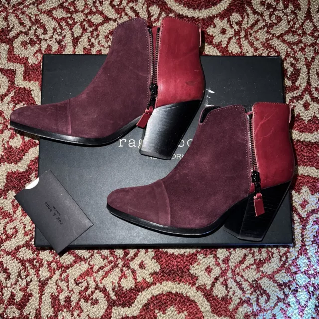 Rag & Bone Margot Burgundy Leather/Suede Ankle Boot Booties Shoes size 38/7.5 US