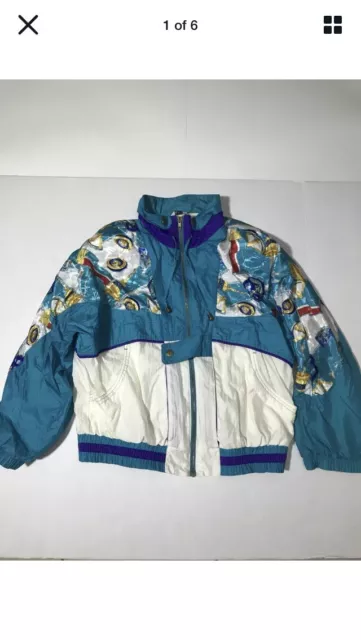 Vintage 80's Sport River Edge Boho Track Jacket Windbreaker colorblock W Size L