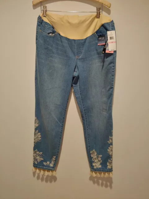 Flutter & Kick Maternity Womens 12 Skinny Ankle Camino Real Jeans Pants Tassels