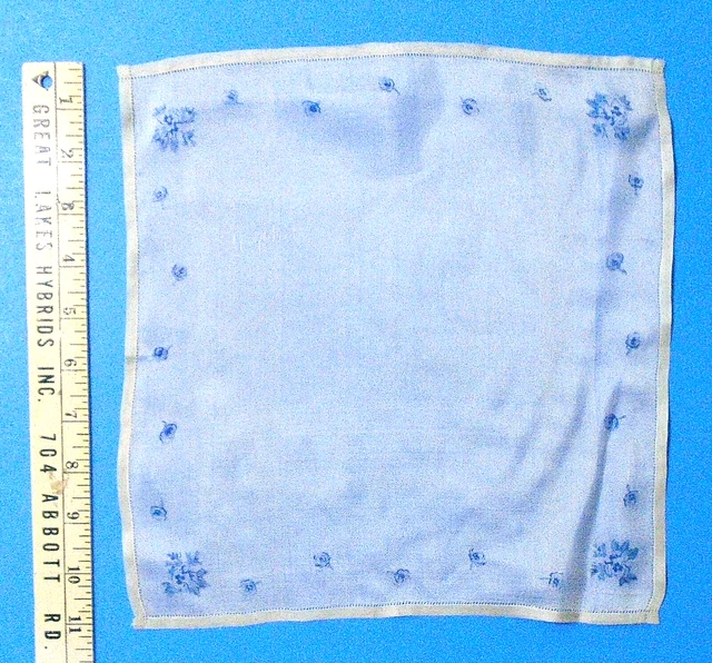 Vintage Ladies Handkerchief/Hanky #324- Off White w/Light Blue Flowers (silk?)