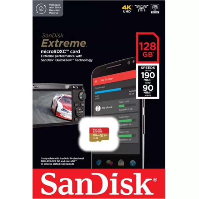 SanDisk 128GB Extreme 190MB/s Micro SD MicroSDXC UHS-I Memory Card SDSQXAA-128G