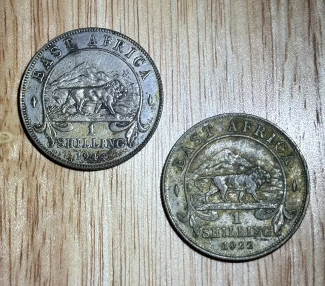 Pair Of Silver British East Africa One Shilling Coins 1922 & 1944