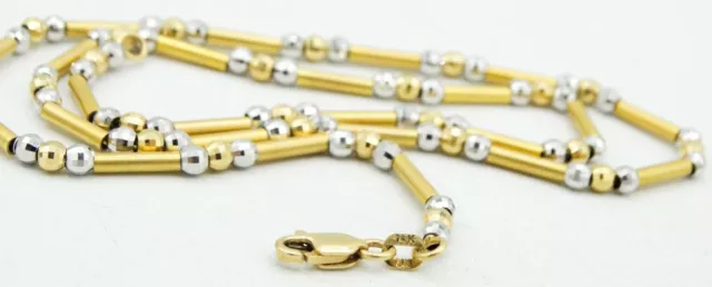 14K Two Tone Gold Faceted Bead Matte Bar Station Necklace 16" 2mm 9.3g S3457