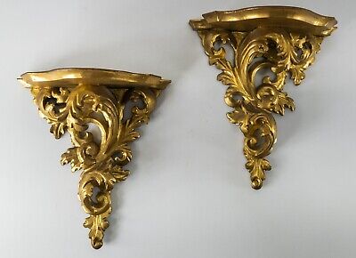 Antique Pair of Gilt Italian Florentine Rococo Carved Giltwood Wall Shelves