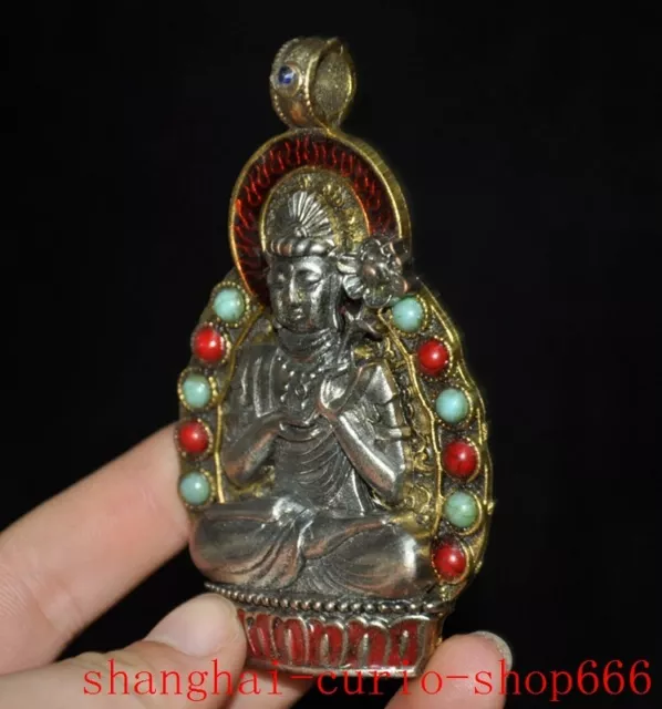 3.4&TIBET TEMPLE TIBETAN silver Gilt Gem Kwan-Yin GuanYin Goddess ...
