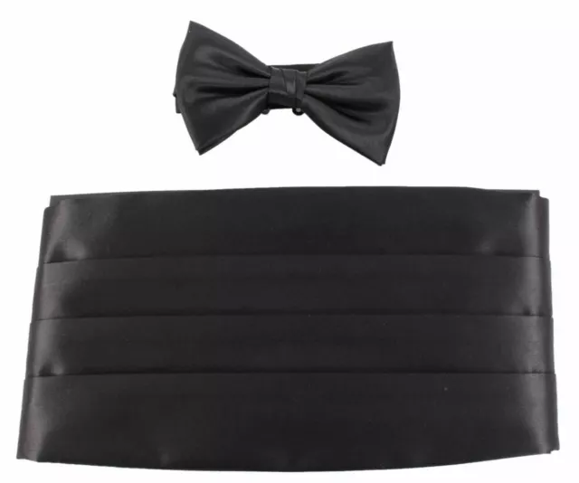 Knightsbridge Neckwear Mens Bow Tie and Cummerbund Set - Black