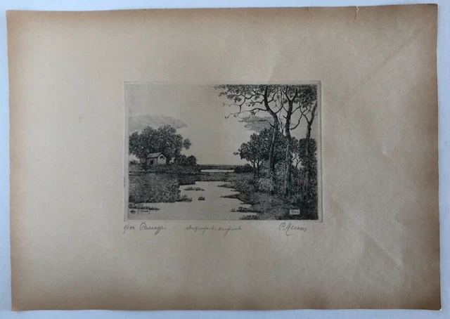 1944 Acquaforte Pericle Menin Landscape