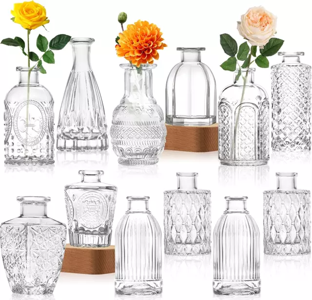Glass Vase Bud Vase in Bulk Set of 12，Small Vintage Flower Bottle Petite Glass F