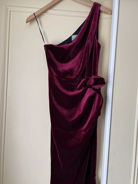 ASOS DESIGN BURGUNDY velvet one shoulder tuck detail midi dress Size 8 6.00 PicClick UK