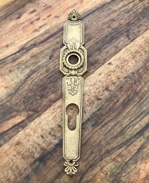 Antique French Door Knob Lever Back Plate Empire Brass Gold Castle Manor Empire