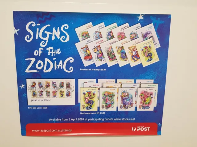 Australia Post Promotional Poster Stamp/ First Day Cover Signs of The Zodiac