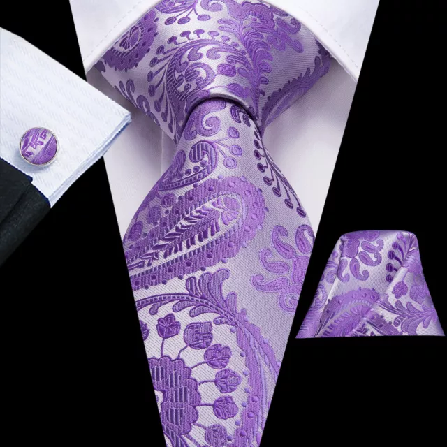 Gold Black Striped Mens Silk Tie Cufflinks Hanky Jacquard Paisley Floral Tie Set