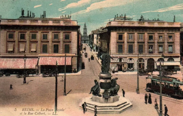 CPA 51 - REIMS (Marne) - 5. La Place Royale et la Rue Colbert