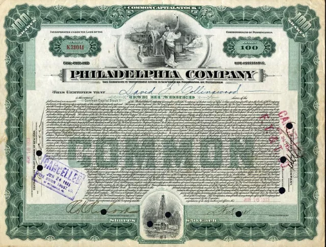 1923 Philadelphia Co Stock Certificate