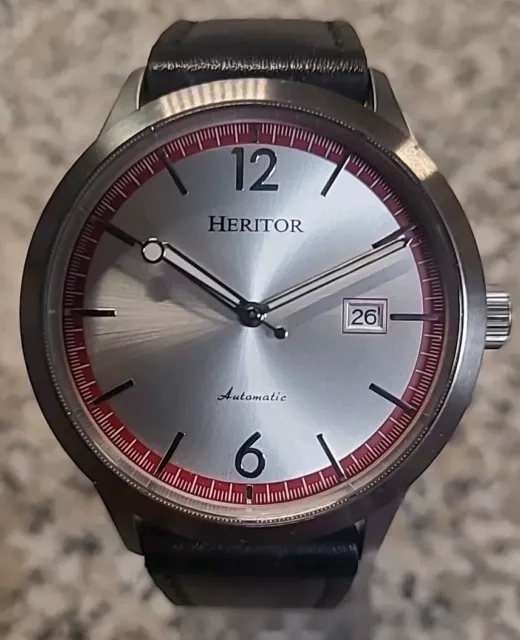HERITOR BECKER SILVER 43 mm NH35 Movement Automatic Date w Black Leather 109.00 PicClick