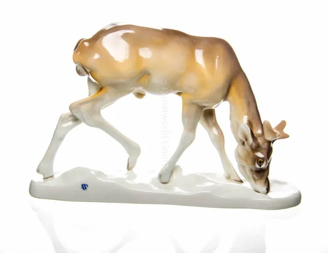 Grosse Figur grasender Elch Nymphenburg Tierfiguren bemalt 1. Wahl Modell 161