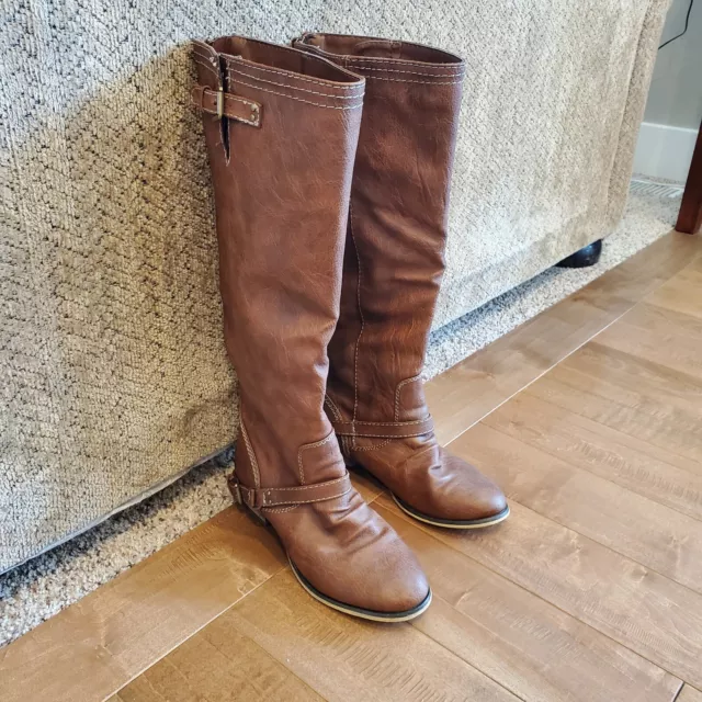 New Womens Buckle Knee High Back Zipper Riding Boots Breckelle's OUTLAW-11