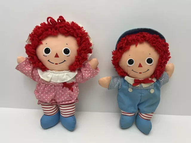 Vintage 1989 Playskool 9" Baby Raggedy Ann and Andy Collectible Cloth Dolls