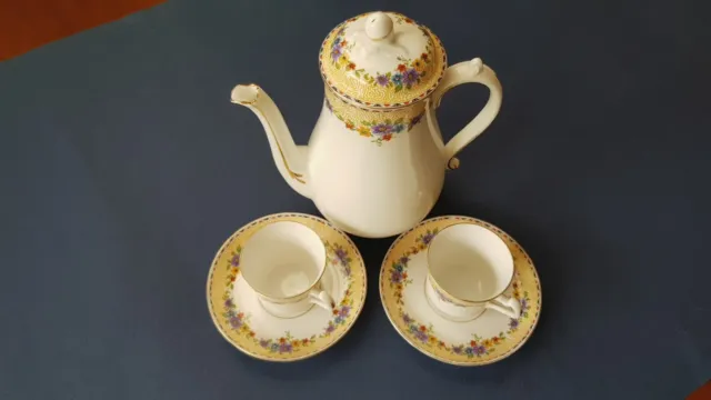 Vintage Tuscan China Coffee Pot & Two Coffee Cup's & Saucer's Pat. 9134 C:1930's