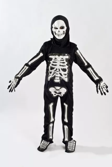 Boys Skeleton Halloween Costume Kids Fiber Optic Size 5-6, 7-9  Child Light up