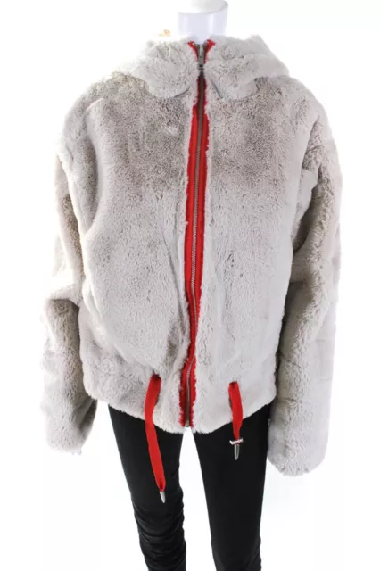 Rino & Pelle Womens Faux Fur Hooded Reversible Boxy Jacket Beige Size EUR 34