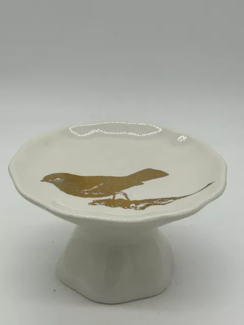Creative Co-Op 6” Pedestal Cake/Dessert Plate w/ Gold Bird Accent
