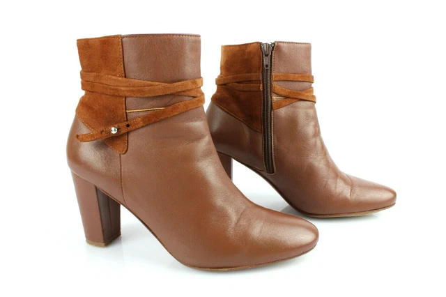 HEYRAUD Bottines Sangles Tout Cuir et Daim Marron Clair T 38 --> 39 TBE