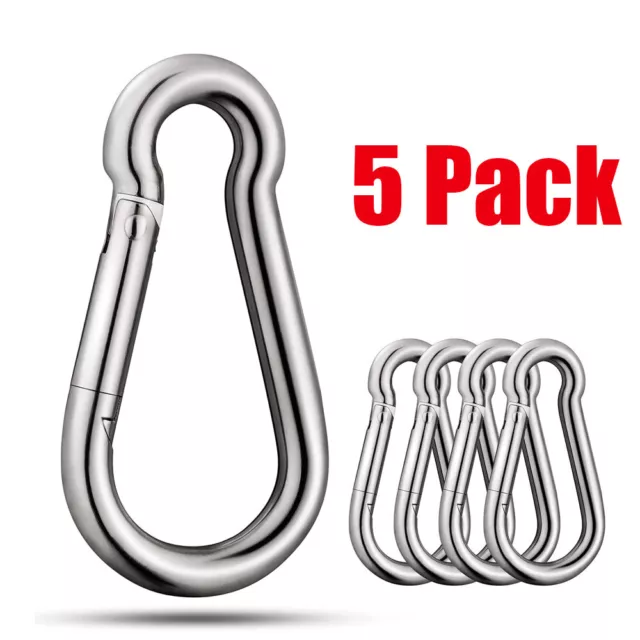 Heavy Duty Carabiner Clip Stainless Steel Snap Hook Camping Climbing Swing Lock