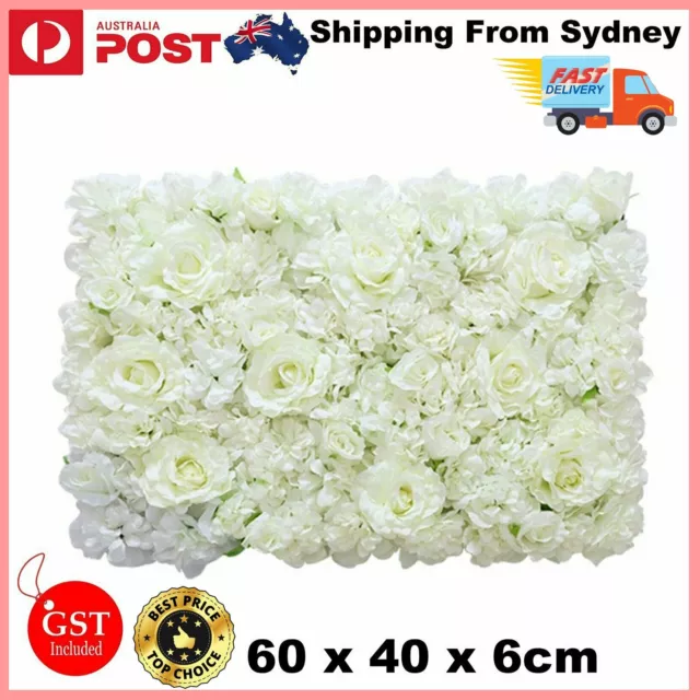 1-6pcs Artificial Flower Panel White Rose Hydrangea Wall Bouquet Wedding Party D