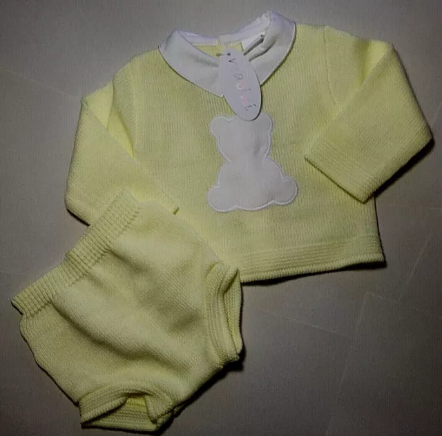 Baby Boy/girl Knitted set yellow Top Jam Pants Bear Spanish Style  3- 6 m 6 - 9m