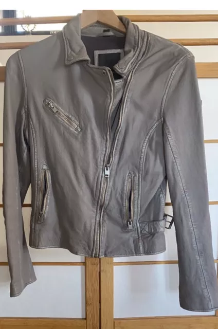 New Mauritius leather Women's Biker/Moto Jacket Taupe- grey Size M US 8