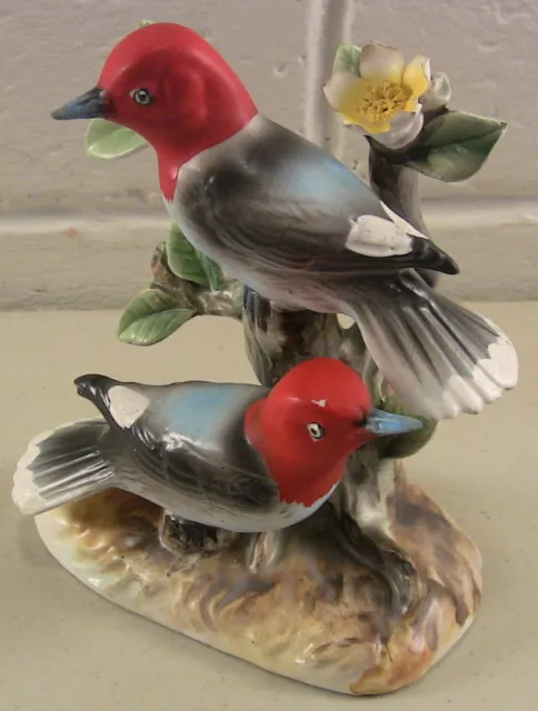 Vintage Ceramic Bird Figurines Woodpeckers on Branch Enesco Imports Japan