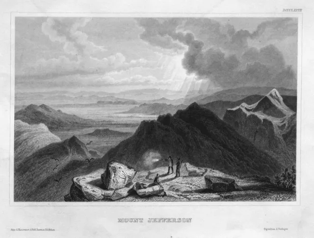 1840 Mount Jefferson Amerika Vulkan volcano America view Stahlstich engraving