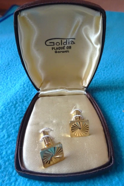 Anciens Boutons De Manchette Plaqué Or Avec Poinçon - Avec Boîte D'origine - État Occasion