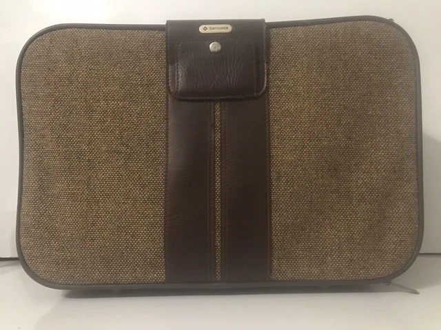 1980s Vintage Samsonite Tweed Travel Case  Luggage Leather Trim Bag 20"x 14"x 8"