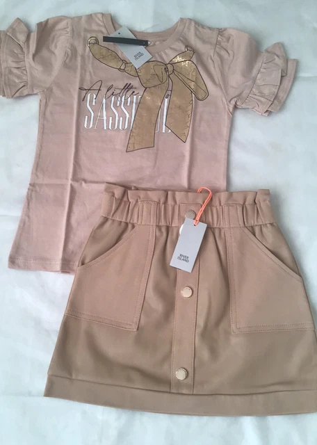 River island mini girls aged 2-3 years beige faux leather skirt outfit BNWT