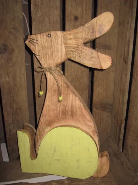 Witziger Hase aus Holz grün Frühling Deko Osterdeko Ostern Hasen 20 cm massiv kl