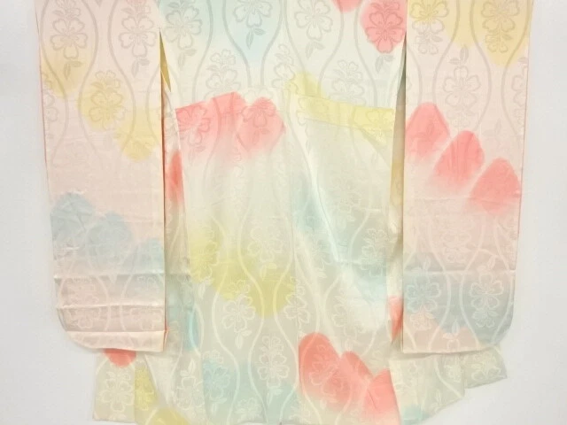 82781# Japanese Kimono / Antique Hitoe Juban For Furisode / Flower With Wavey St