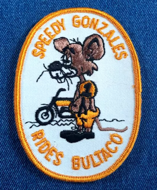 NOS Vintage Speedy Gonzales Rides Bultaco Patch Snowmobiles Motorcycles Retro