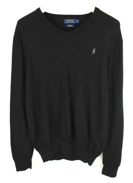 Polo Ralph Lauren Slim Fit Pima Cotton Maglione Uomo Grande Pullover Maglia Nero