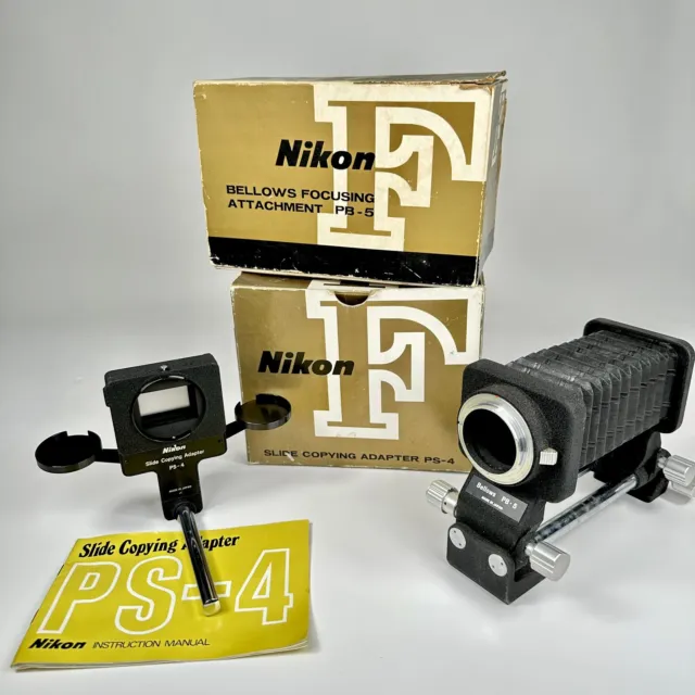 Nikon PB-5 PS-4 Bellows Focusing Attachment Slide Copying Adapter With Boxes