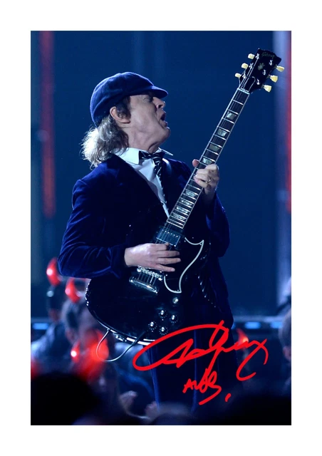 ANGUS YOUNG AC/DC A4 reproduction autograph poster with choice of frame ...