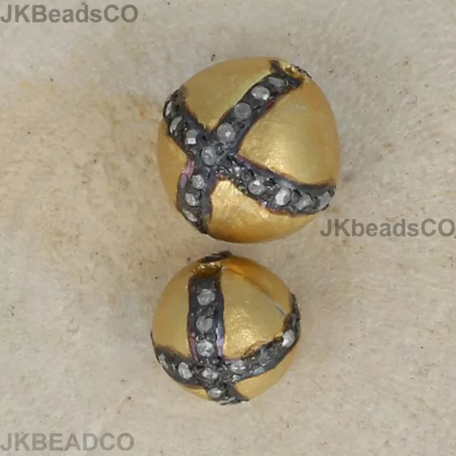 Pave Beads 10mm Gold Vermeil Beads Spacer Findings 925 Sterling Silver