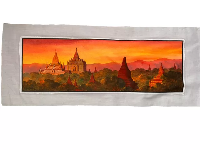 Myanmar Burma Burmese Bagan Temples Textile Artwork Art Old Canvas