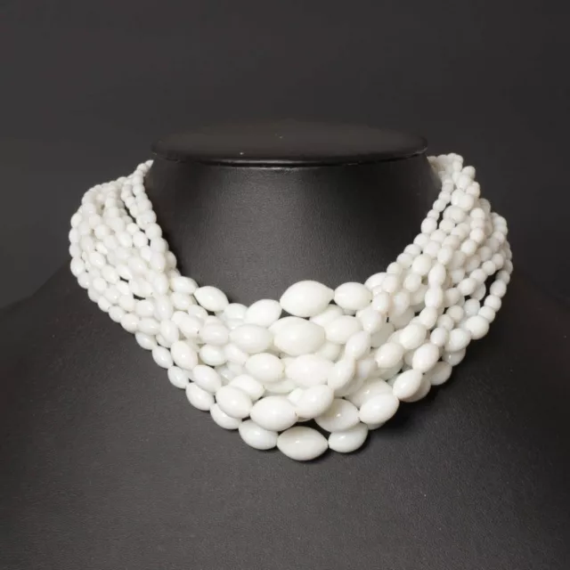 Hank (12) 16" vintage Deco Czech necklaces gradual ice white oval glass beads