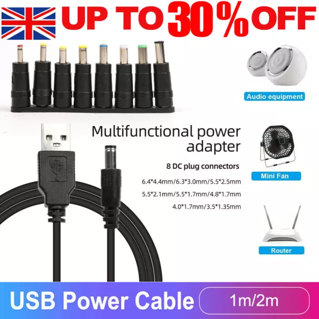 USB-A to 2.0-5.5mm Barrel Jack Male DC 5V power charger plug adapter cable lead.