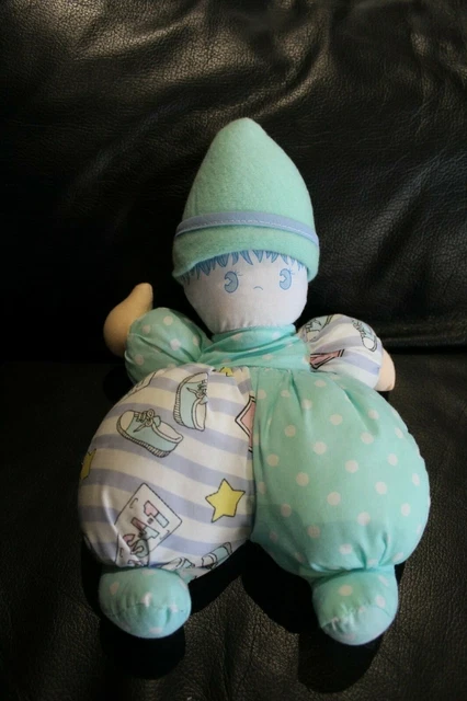 Doudou peluche poupée bonhomme OSCAR TOYS bleu vert blanc pois USA comme NEUF