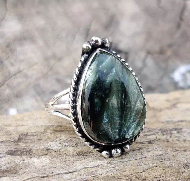 Seraphinite Ring 925 Sterling Silver Designer Handmade Jewelry All Size MO373