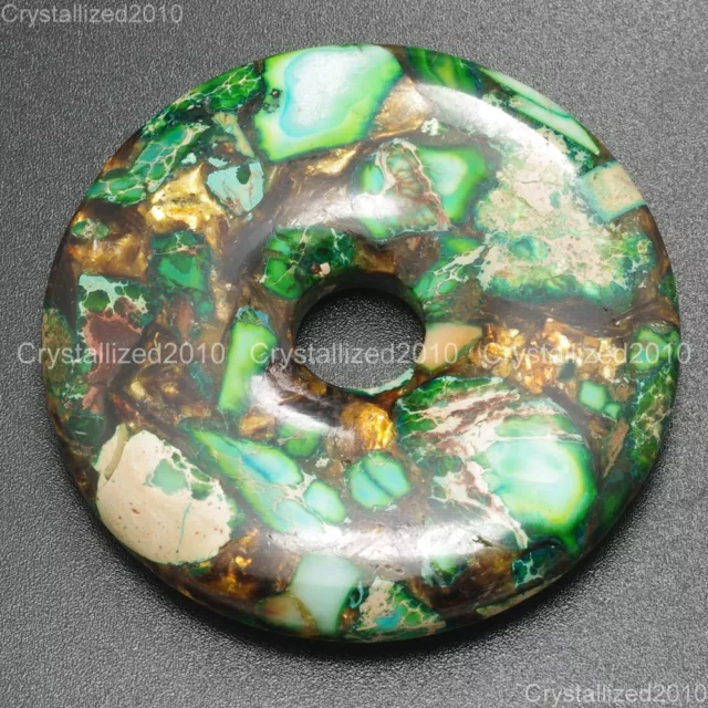 40mm Natural Gemstone Jasper Sea Sediment Bronzite Round Donut Pendant Beads 2