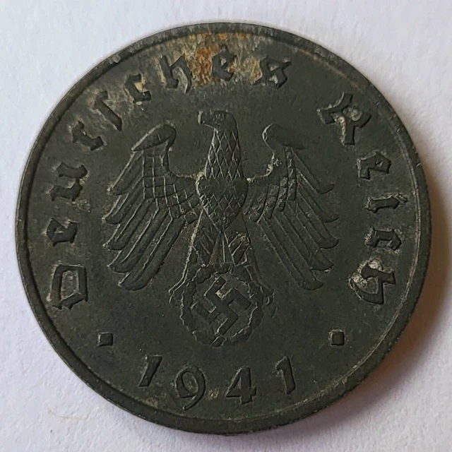 Nazi Third Reich - German WW2 10 Pfennig coin, 1941. High grade!